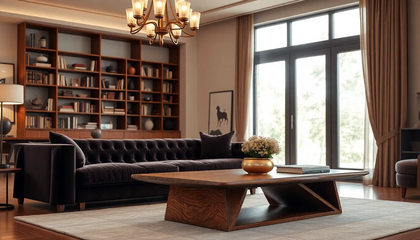 a modern living room with elegant furniture and stylish lighting.