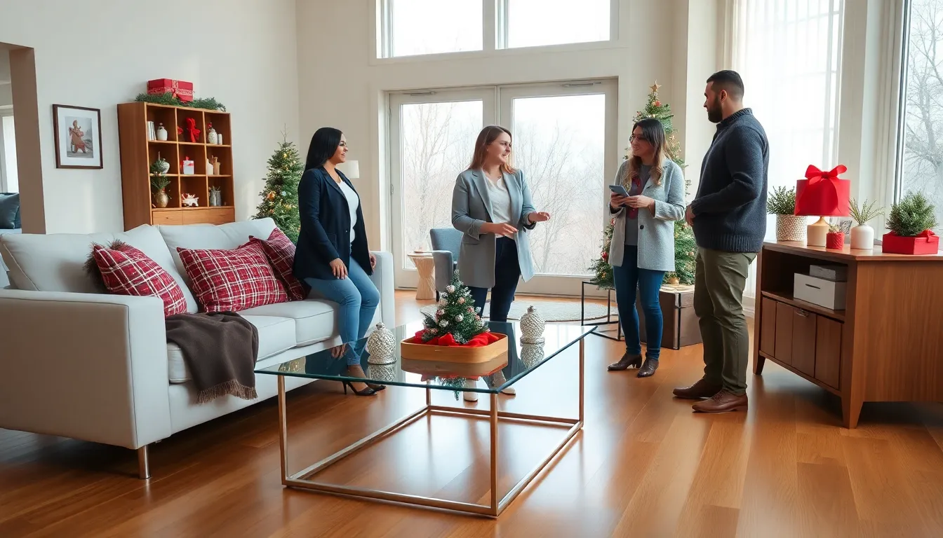 clean holiday home with people preparing for guests.